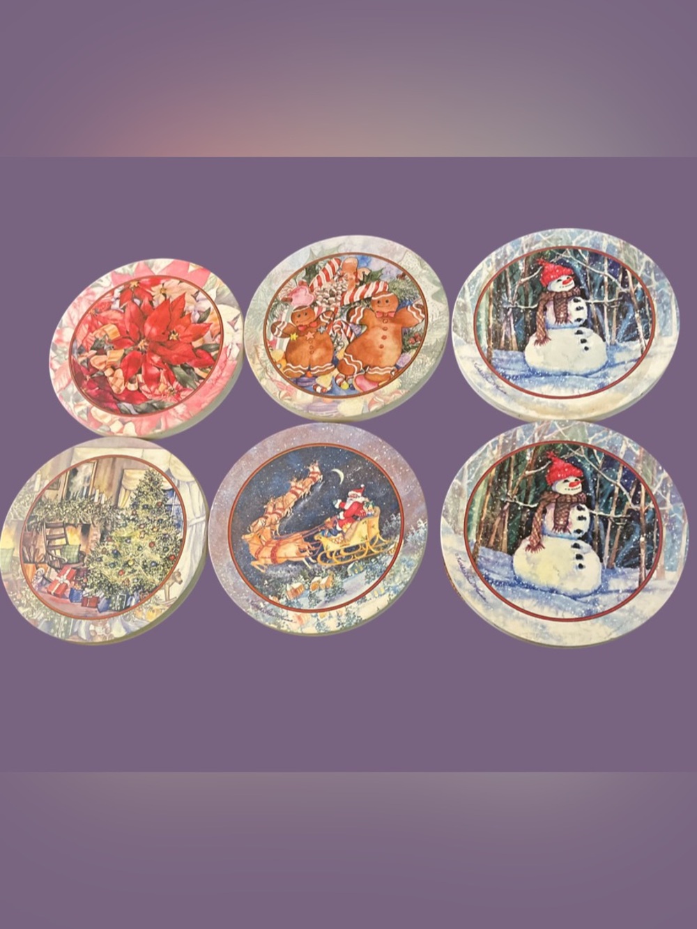 Christmas Stoneware Beverage Coasters - Set of 6 + One Bonus Coaster Free